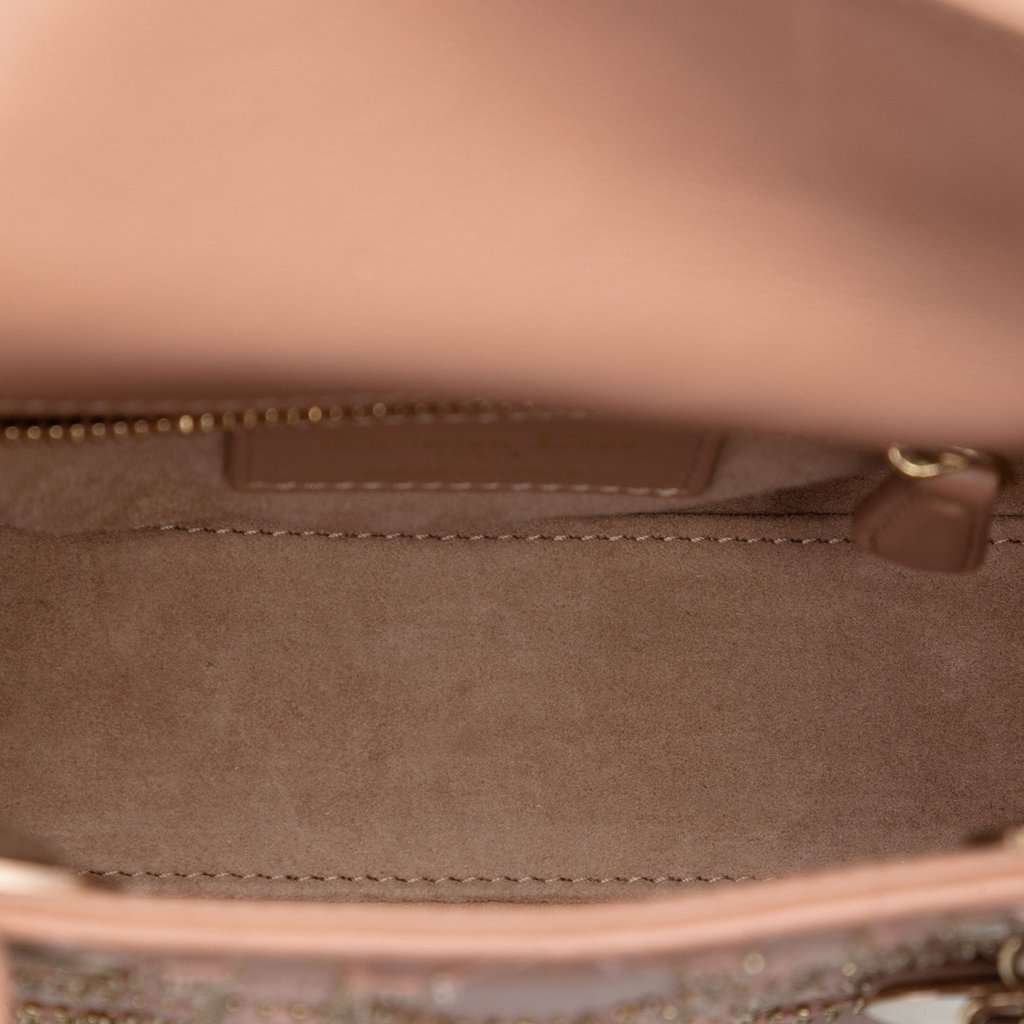 Dior Mini Calfskin Cannage Bead and Strass Embellished Lady Dior Brown Leather Very good condition - Model View
