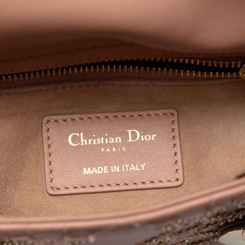 Dior Mini Calfskin Cannage Bead and Strass Embellished Lady Dior Brown Leather Very good condition - Box View