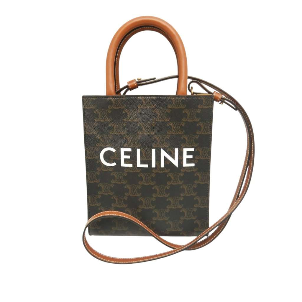 Celine Mini Triomphe Coated Canvas Vertical Cabas Satchel Brown Very good condition - Front View