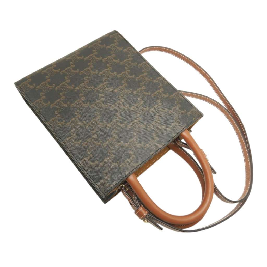 Celine Mini Triomphe Coated Canvas Vertical Cabas Satchel Brown Very good condition - Back View