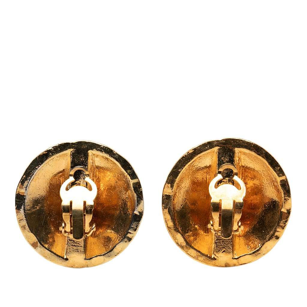 Chanel CC Gold Plated Quilted Round Clip On Earrings Gold Metal Very good condition - Back View