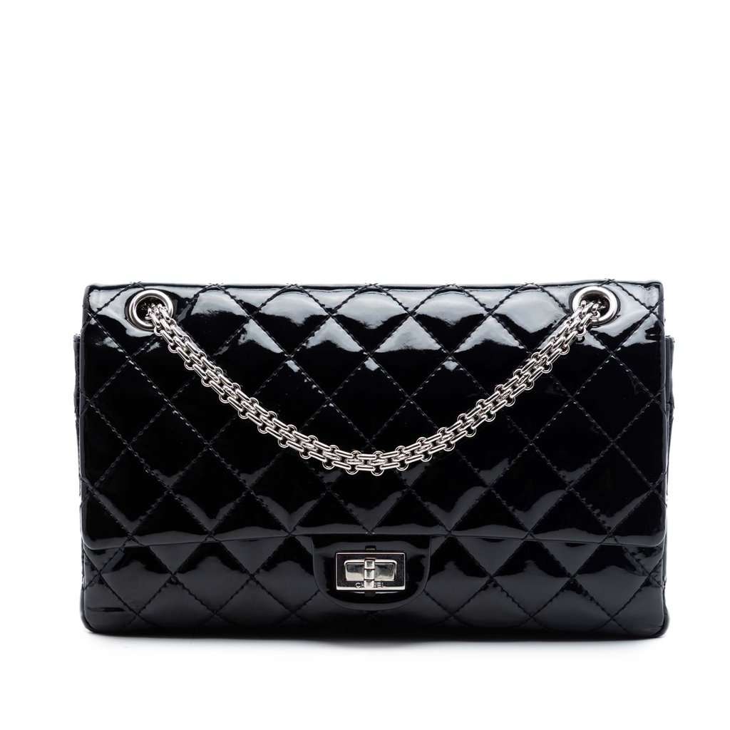 Chanel Quilted Patent Reissue 2.55 Double Flap 226 Black Leather Very good condition - Front View
