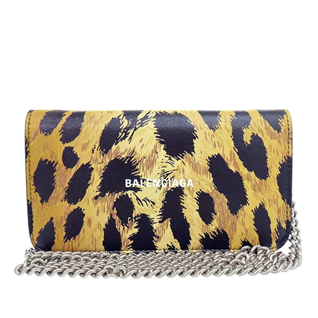Balenciaga Leopard Printed Calfskin Continental Wallet on Chain Beige Leather Very good condition - Front View