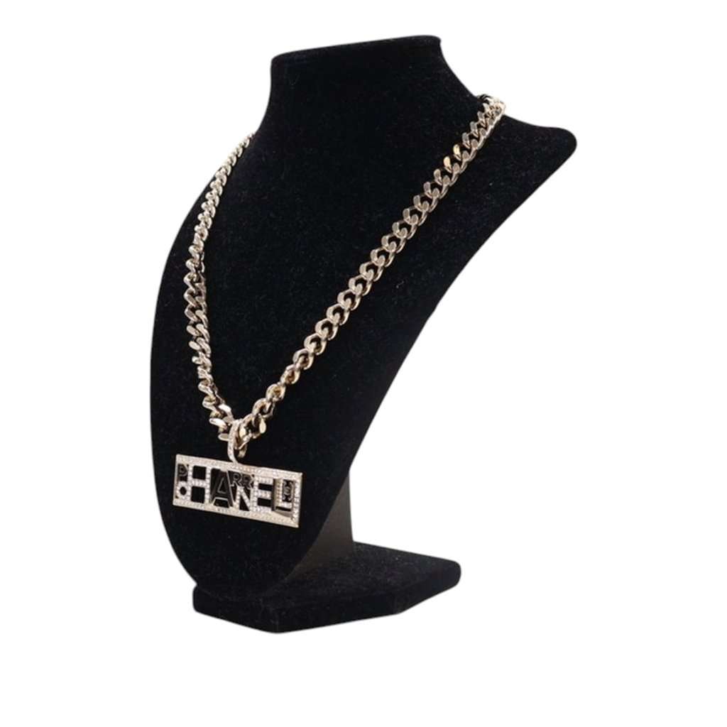 Chanel Pharrell Gold Plated Strass Chain Letters Pendant Necklace Gold Metal Very good condition - Inside View