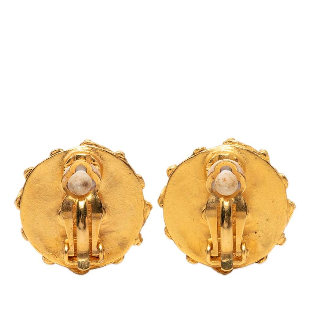 Chanel CC Gold Plated Faux Pearl Clip On Earrings Gold Metal Very good condition - Back View