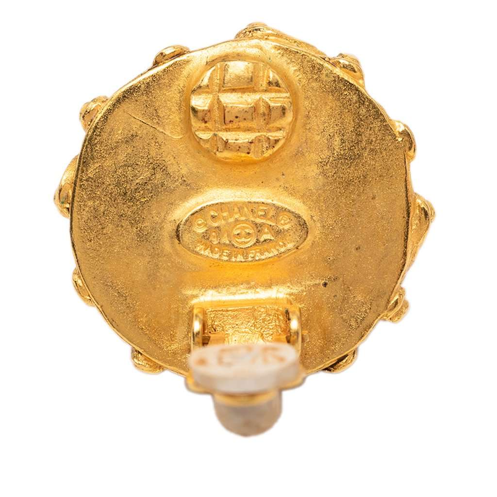 Chanel CC Gold Plated Faux Pearl Clip On Earrings Gold Metal Very good condition - Inside View