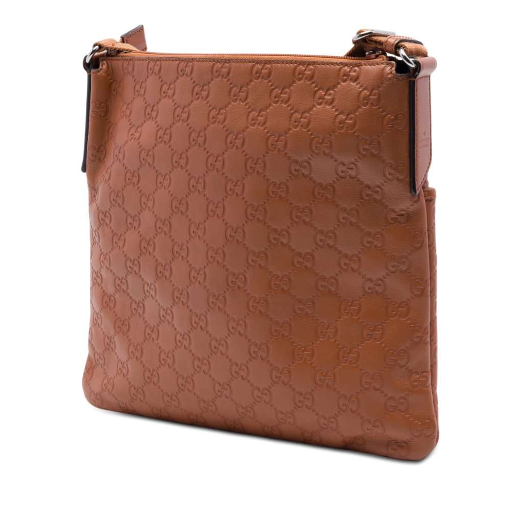 Gucci Guccissima Flat Messenger Bag Brown Leather Very good - Back View