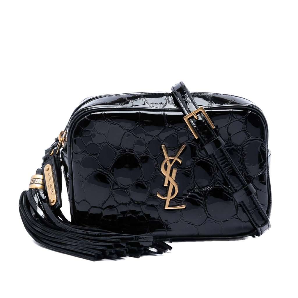Saint Laurent Croc Embossed Patent Lou Belt Bag Black Leather Very good - Front View