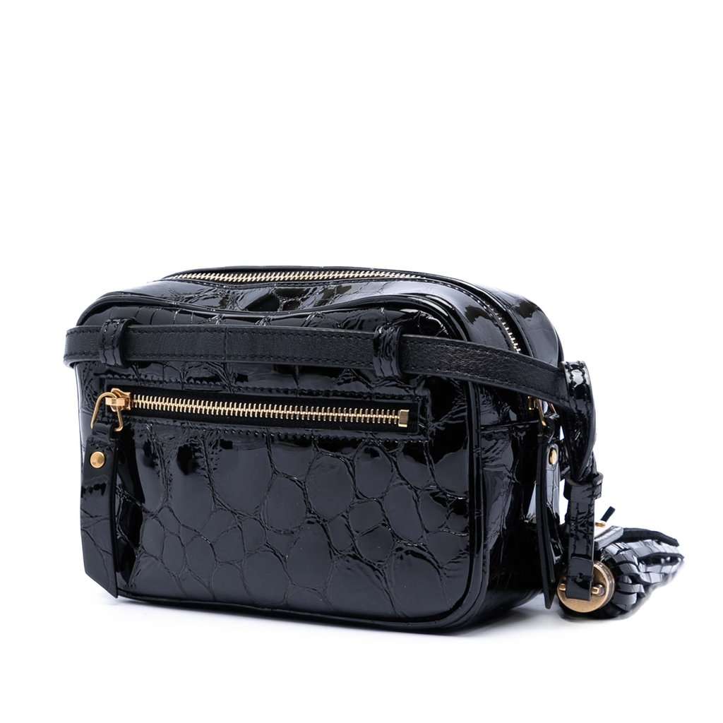 Saint Laurent Croc Embossed Patent Lou Belt Bag Black Leather Very good - Back View