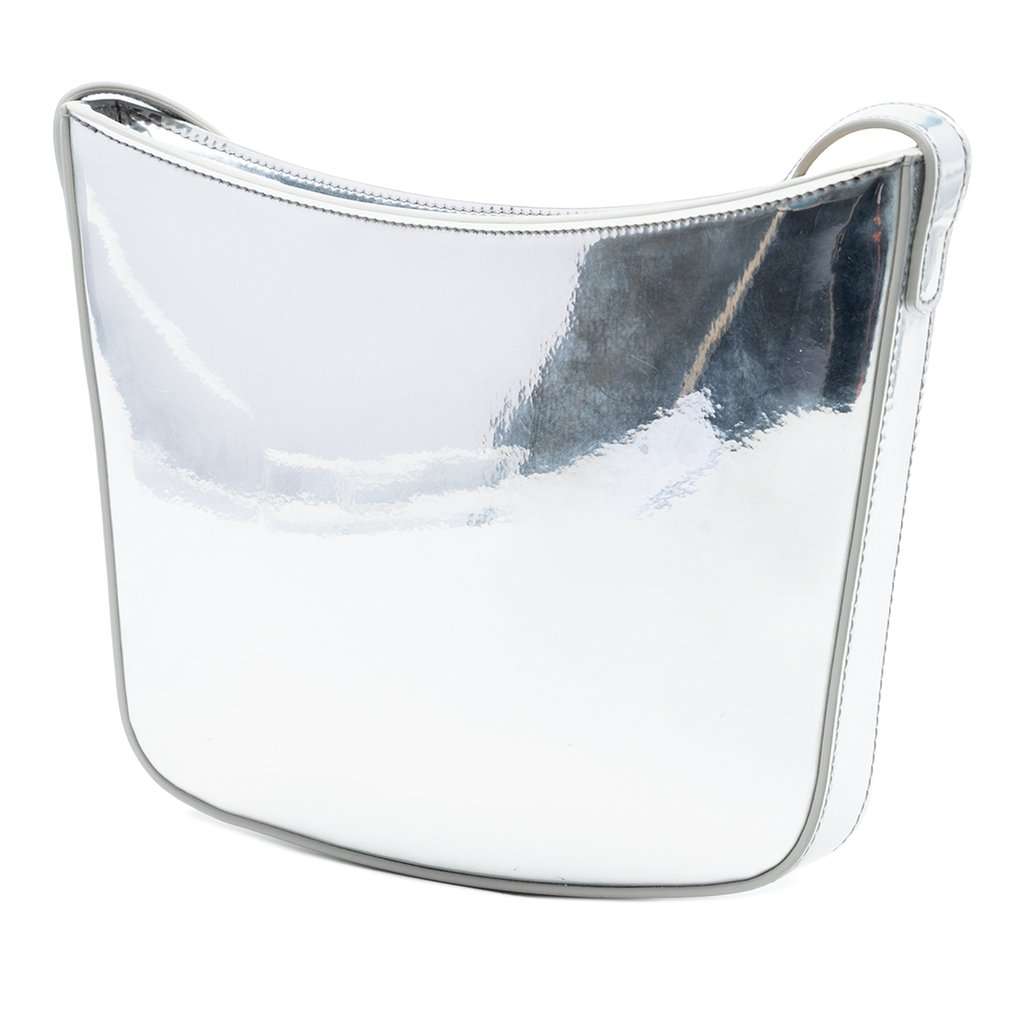 Celine Medium Mirror Calfskin Croque Shoulder Bag Silver Leather Very good condition - Back View