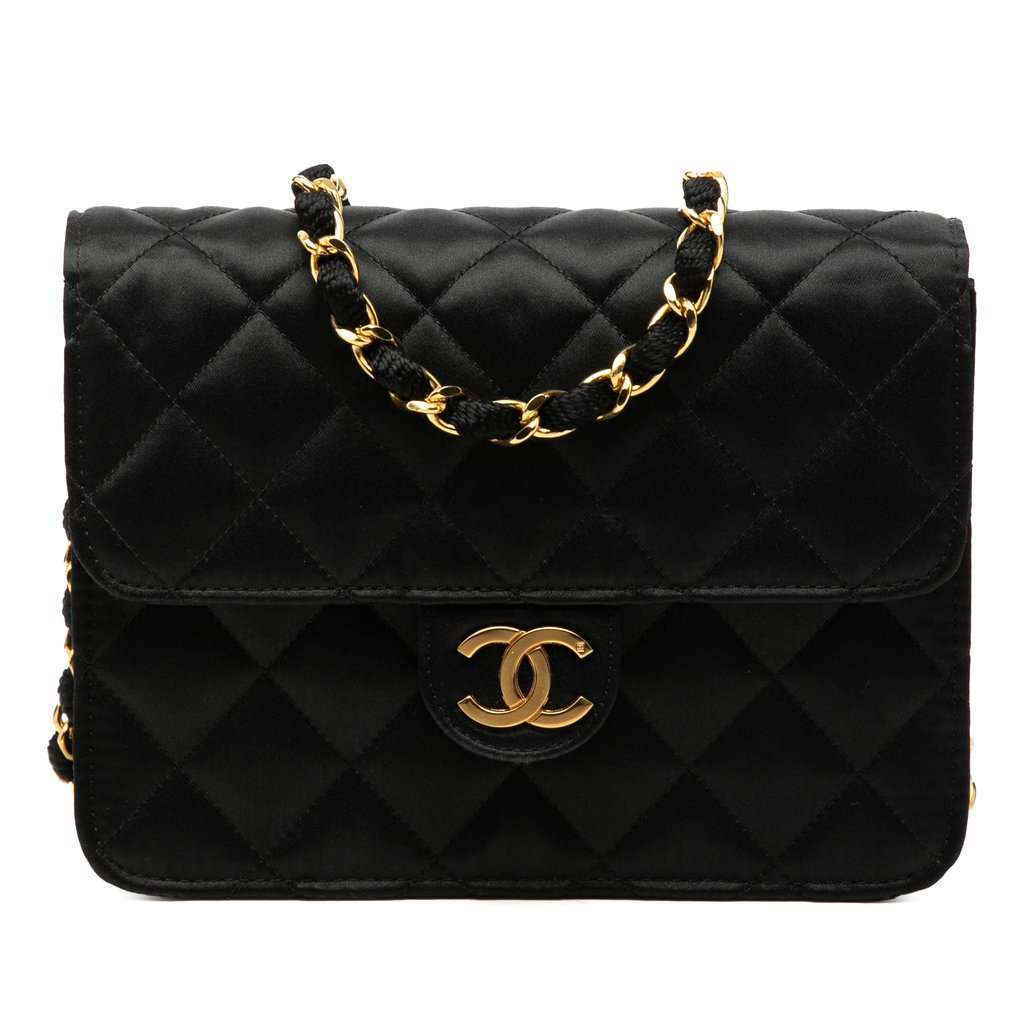 Chanel Mini Square Classic Satin Single Flap Black Very good condition - Front View