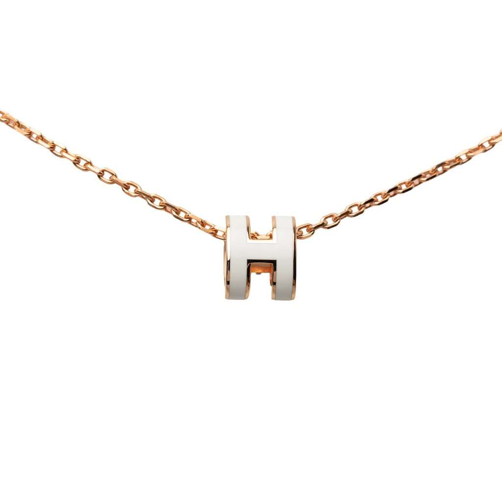 Hermès Rose Gold Plated Enamel Mini Pop H Pendant Necklace Pink Metal Very good - Back View