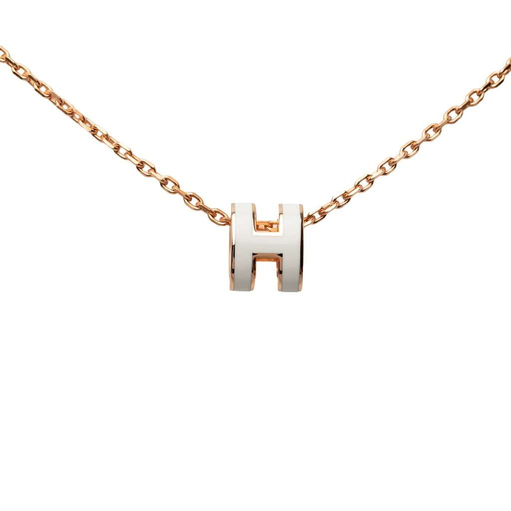Hermès Rose Gold Plated Enamel Mini Pop H Pendant Necklace Pink Metal Very good - Inside View