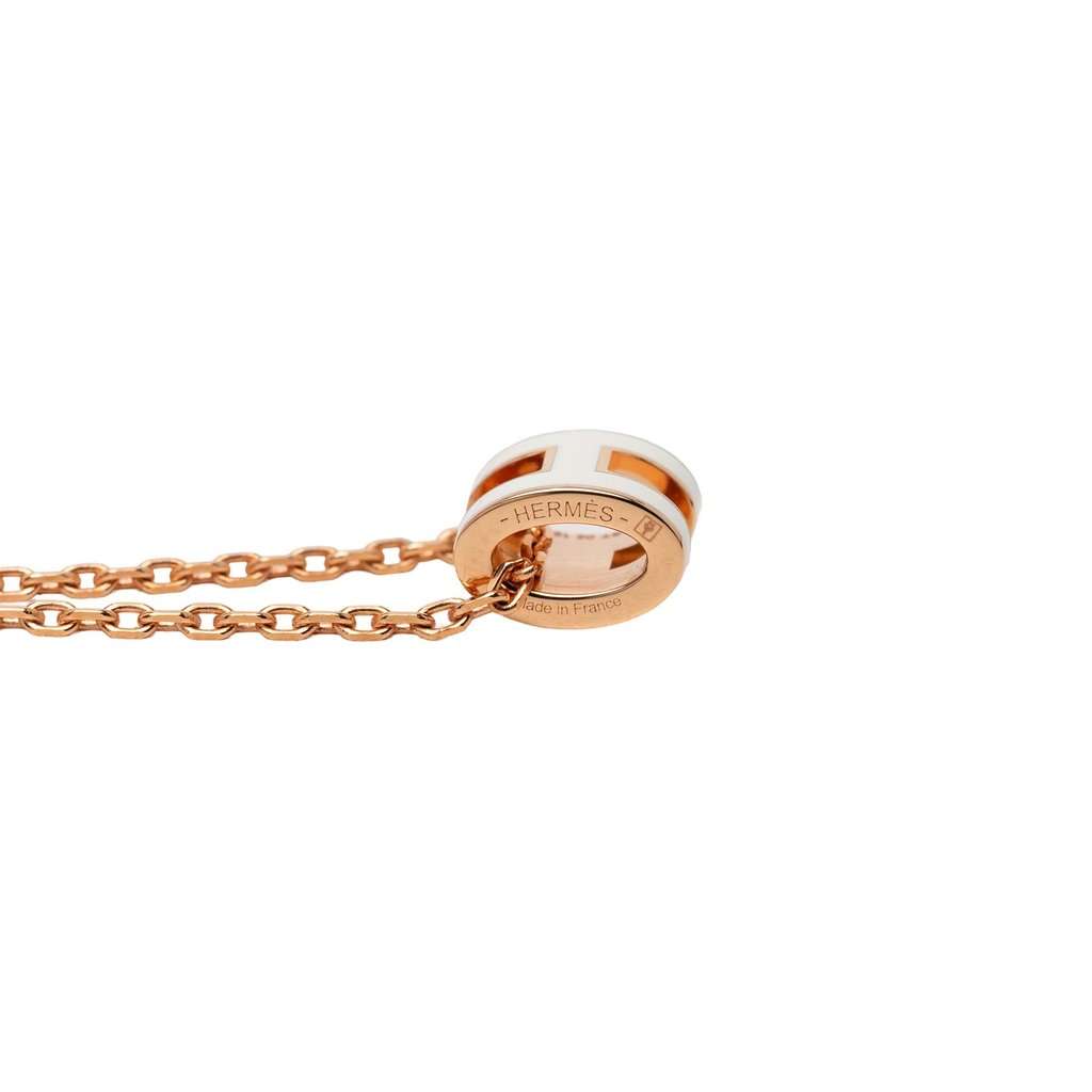 Hermès Rose Gold Plated Enamel Mini Pop H Pendant Necklace Pink Metal Very good - Model View