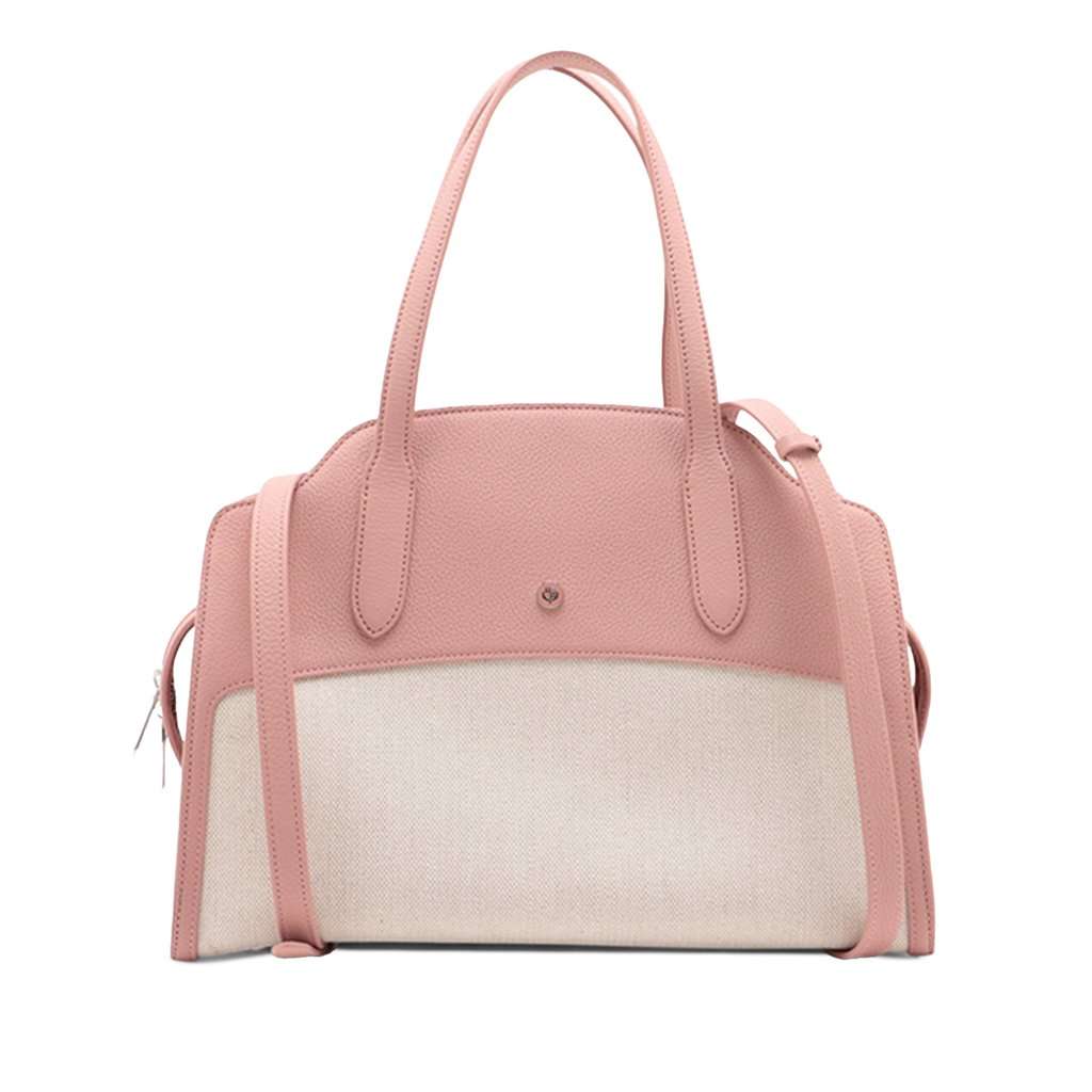 Loro Piana Canvas and Grained Calfskin Sesia Satchel Pink Very good condition - Front View