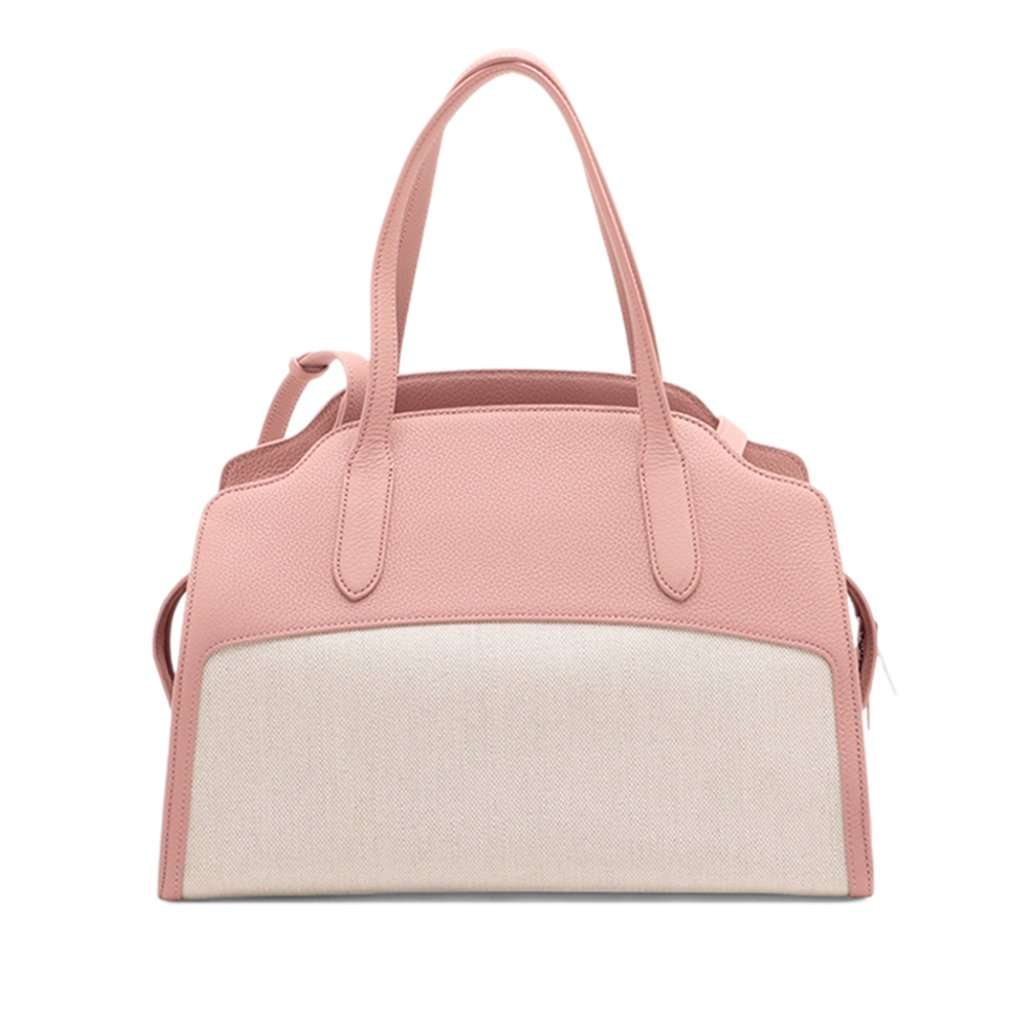 Loro Piana Canvas and Grained Calfskin Sesia Satchel Pink Very good condition - Back View