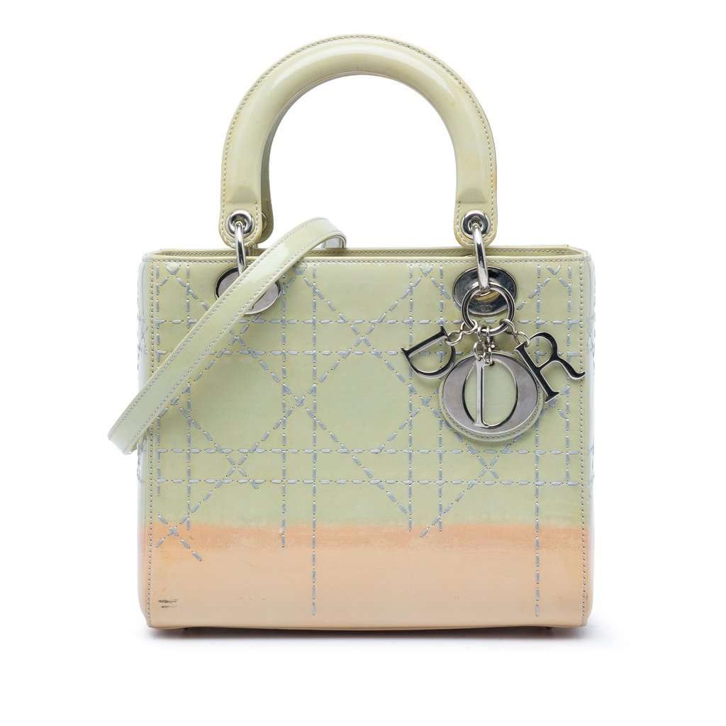 Dior Medium Ombre Patent Cannage Lady Dior Green Leather Very good condition - Front View