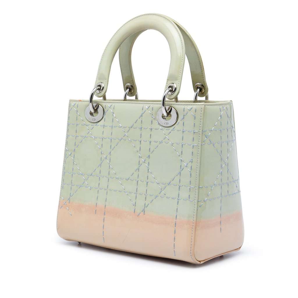Dior Medium Ombre Patent Cannage Lady Dior Green Leather Very good condition - Back View