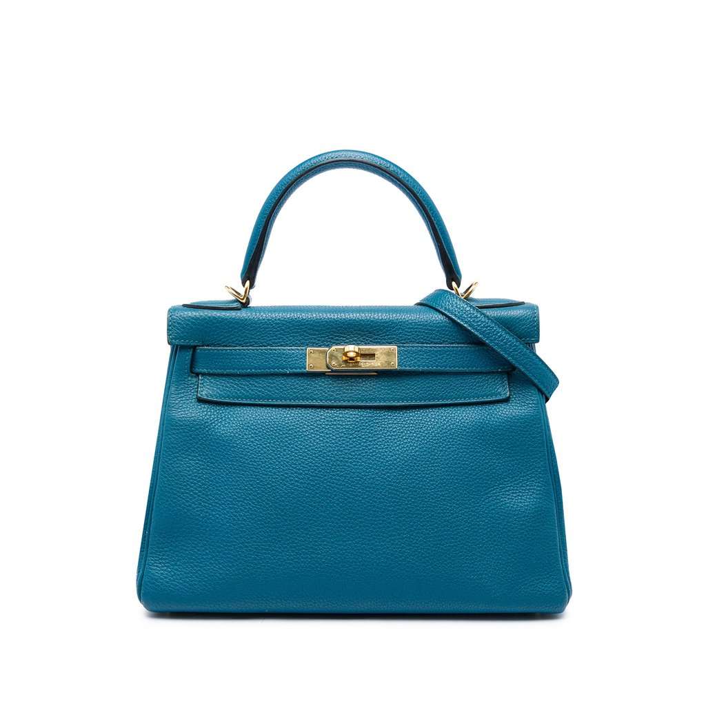 Hermès Togo Kelly II Retourne 28 Blue Leather Very good condition - Front View