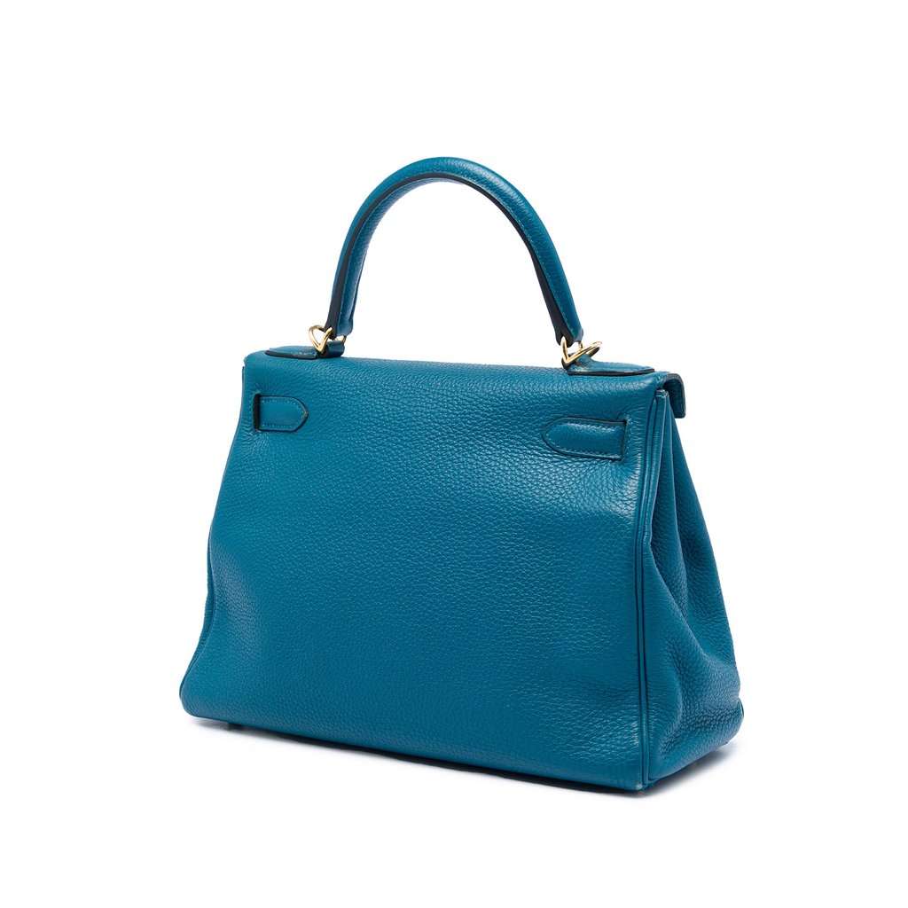 Hermès Togo Kelly II Retourne 28 Blue Leather Very good condition - Back View
