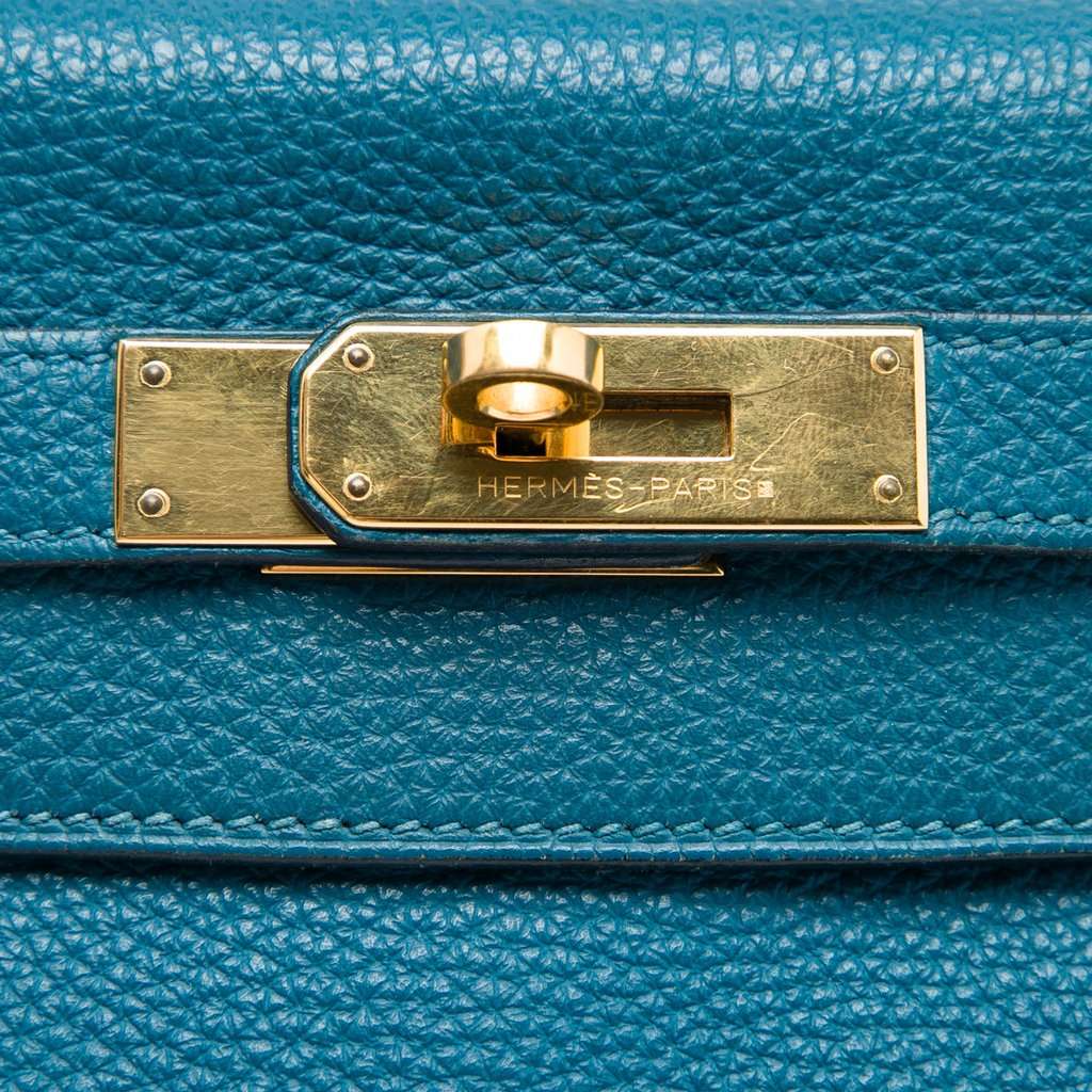 Hermès Togo Kelly II Retourne 28 Blue Leather Very good condition - Box View