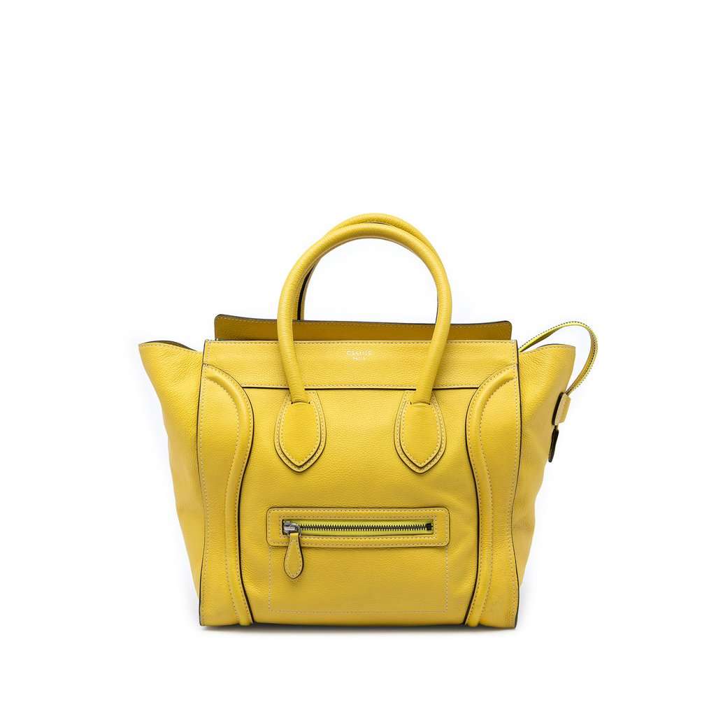 Celine Mini Calfskin Luggage Tote Yellow Leather Very good condition - Front View