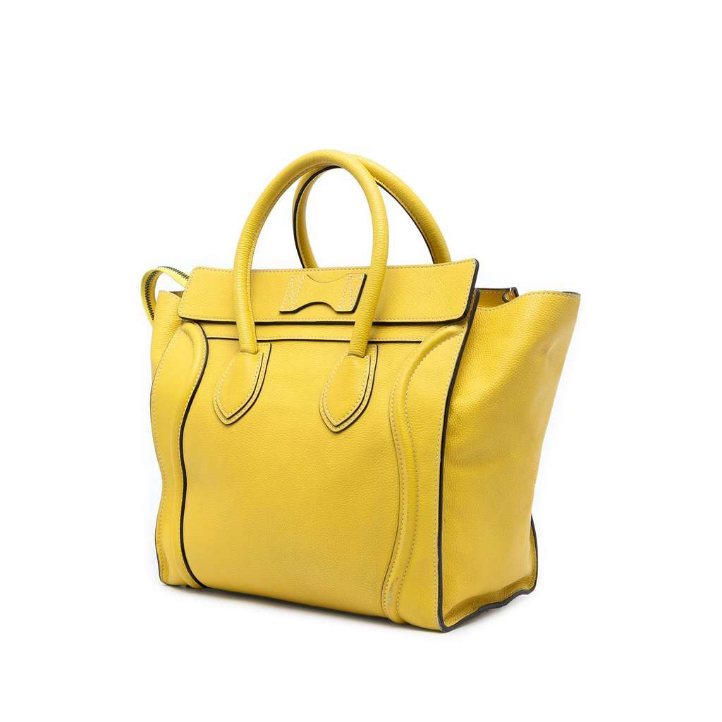 Celine Mini Calfskin Luggage Tote Yellow Leather Very good condition - Back View