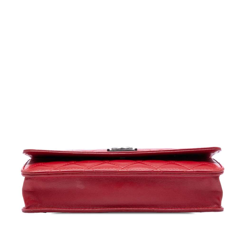 Chanel Quilted Lambskin Boy Wallet On Chain Red Leather Very good - Inside View