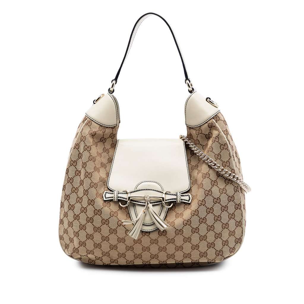 Gucci Medium GG Canvas Emily Flap Satchel Beige Very good condition - Front View