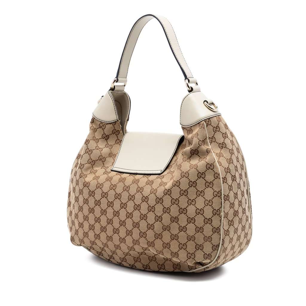 Gucci Medium GG Canvas Emily Flap Satchel Beige Very good condition - Back View