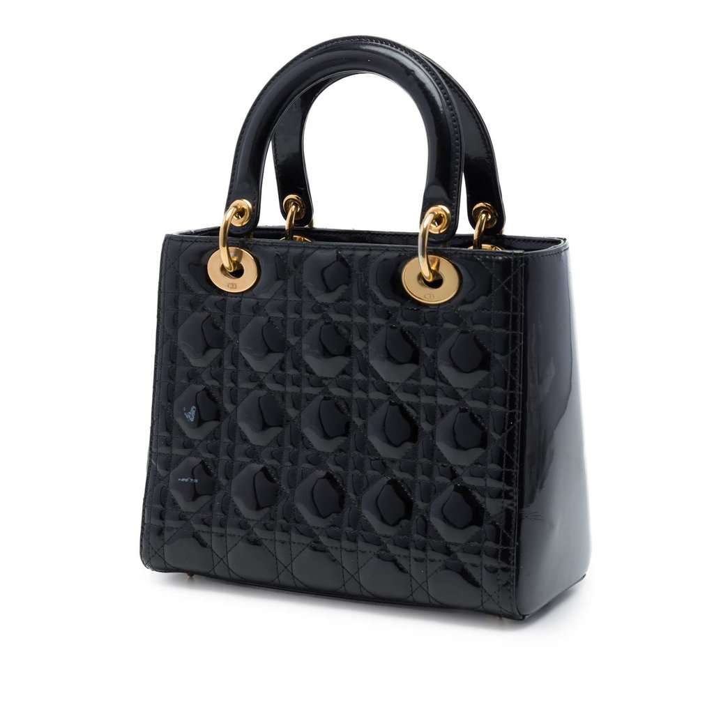 Dior Medium Patent Cannage Lady Dior Black Leather Good condition - Back View