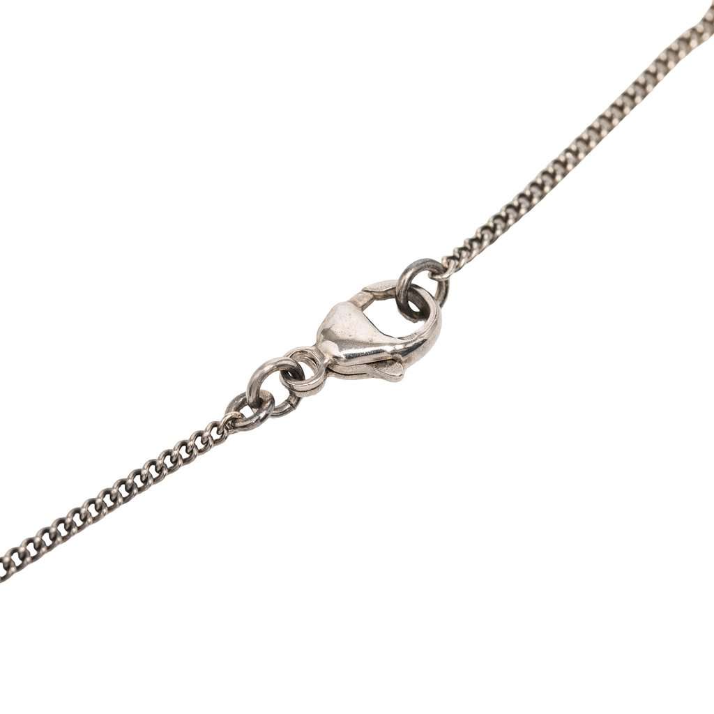 Chanel Brass Faux Pearl and Strass Twisted CC Pendant Necklace Silver Metal Very good - Model View
