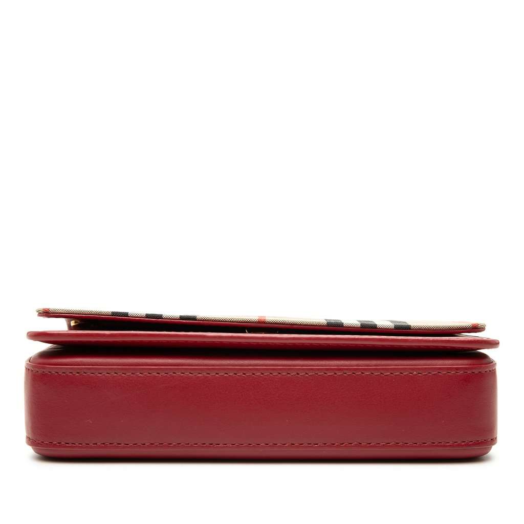 Burberry House Check Trimmed Leather Flap Crossbody Red Leather Very good condition - Inside View