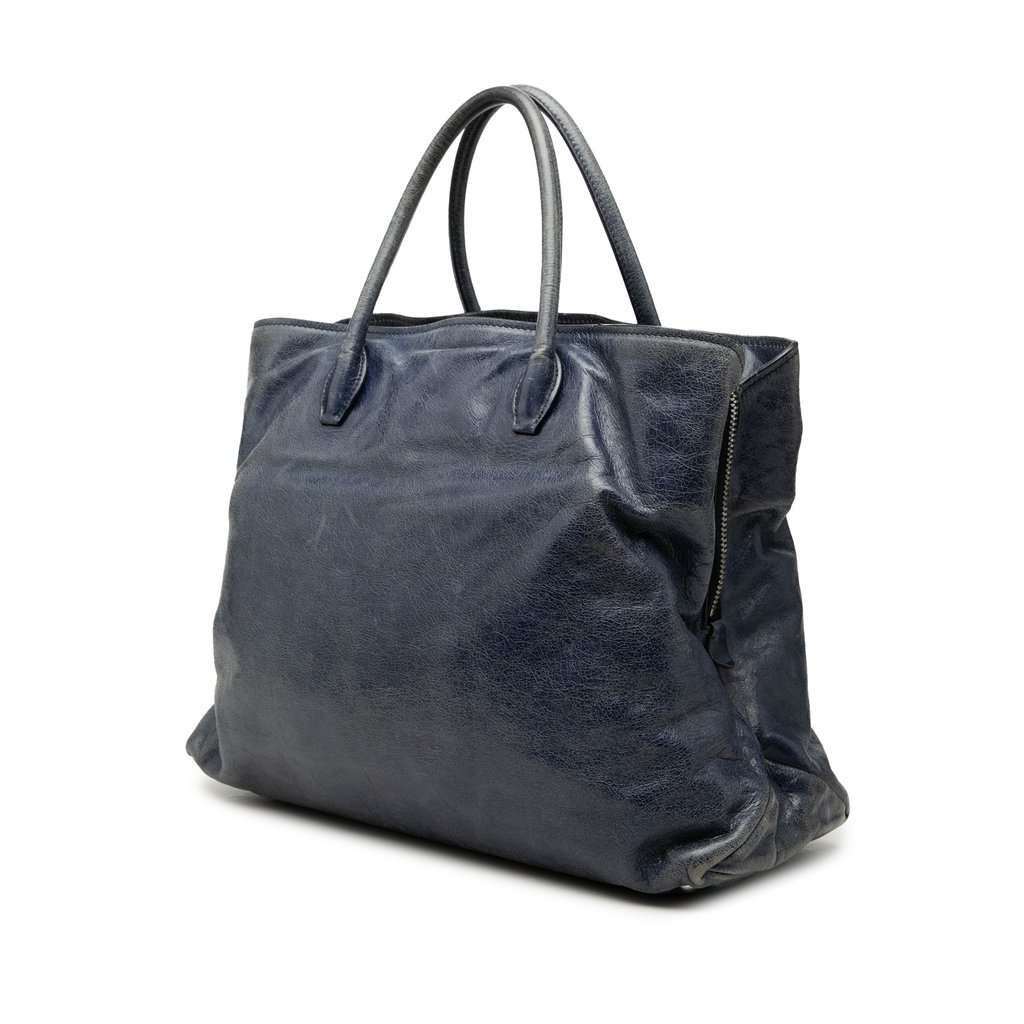 Miu Miu Crinkled Calfskin Convertible Tote Blue Leather Good condition - Back View