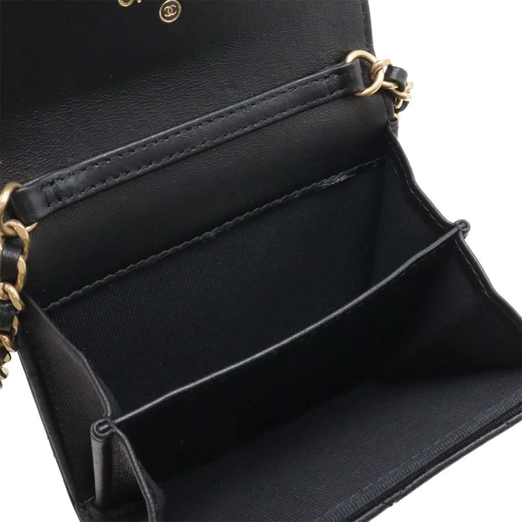 Chanel CC Quilted Lambskin Coin Purse With Chain Black Leather Very good - Back View