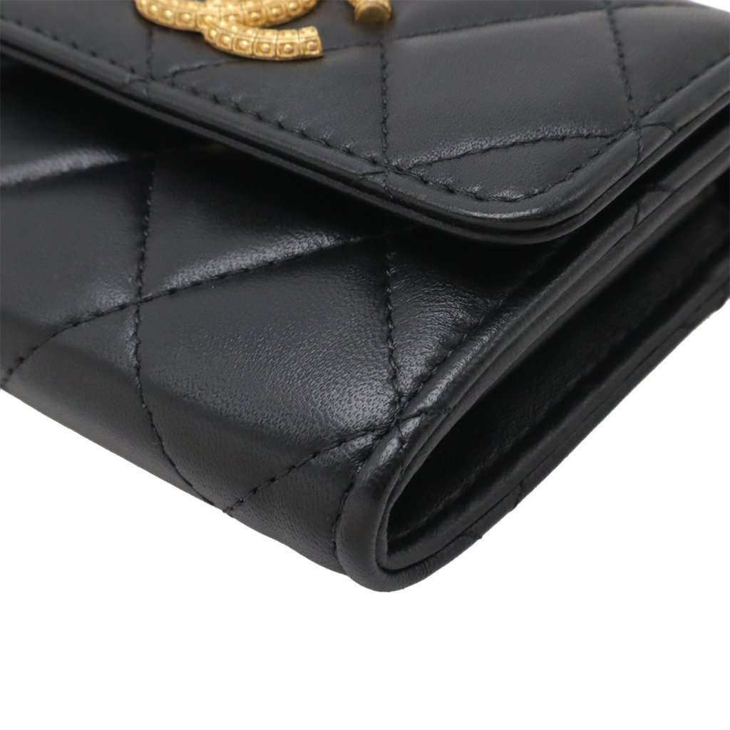 Chanel CC Quilted Lambskin Coin Purse With Chain Black Leather Very good - Inside View