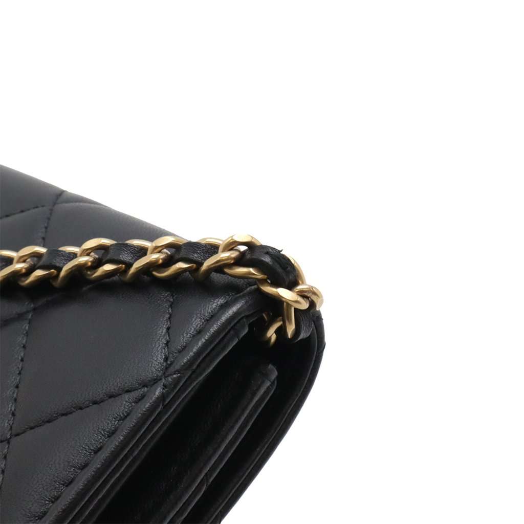 Chanel CC Quilted Lambskin Coin Purse With Chain Black Leather Very good - Box View