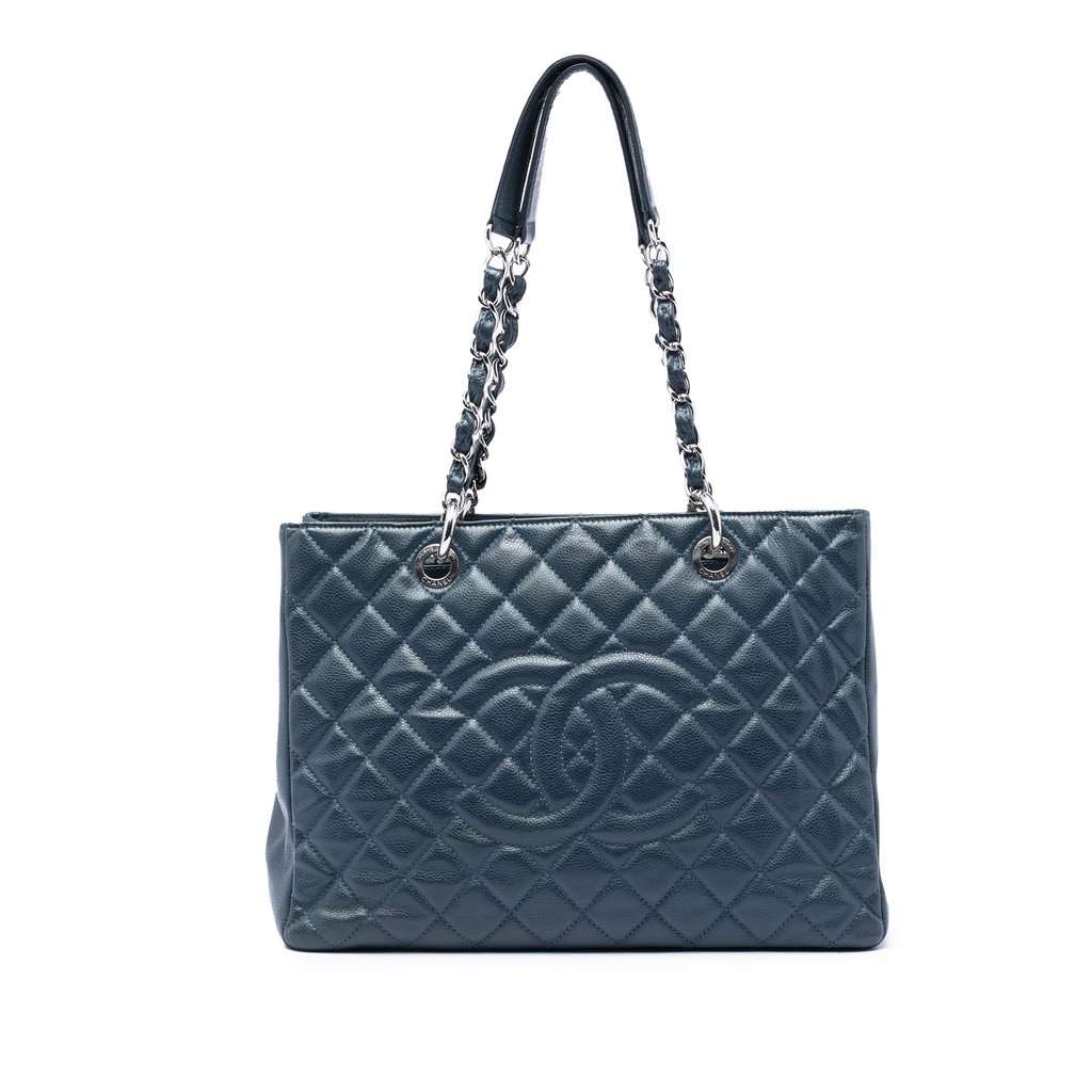 Chanel Caviar Grand Shopping Tote Blue Leather Very good condition - Front View