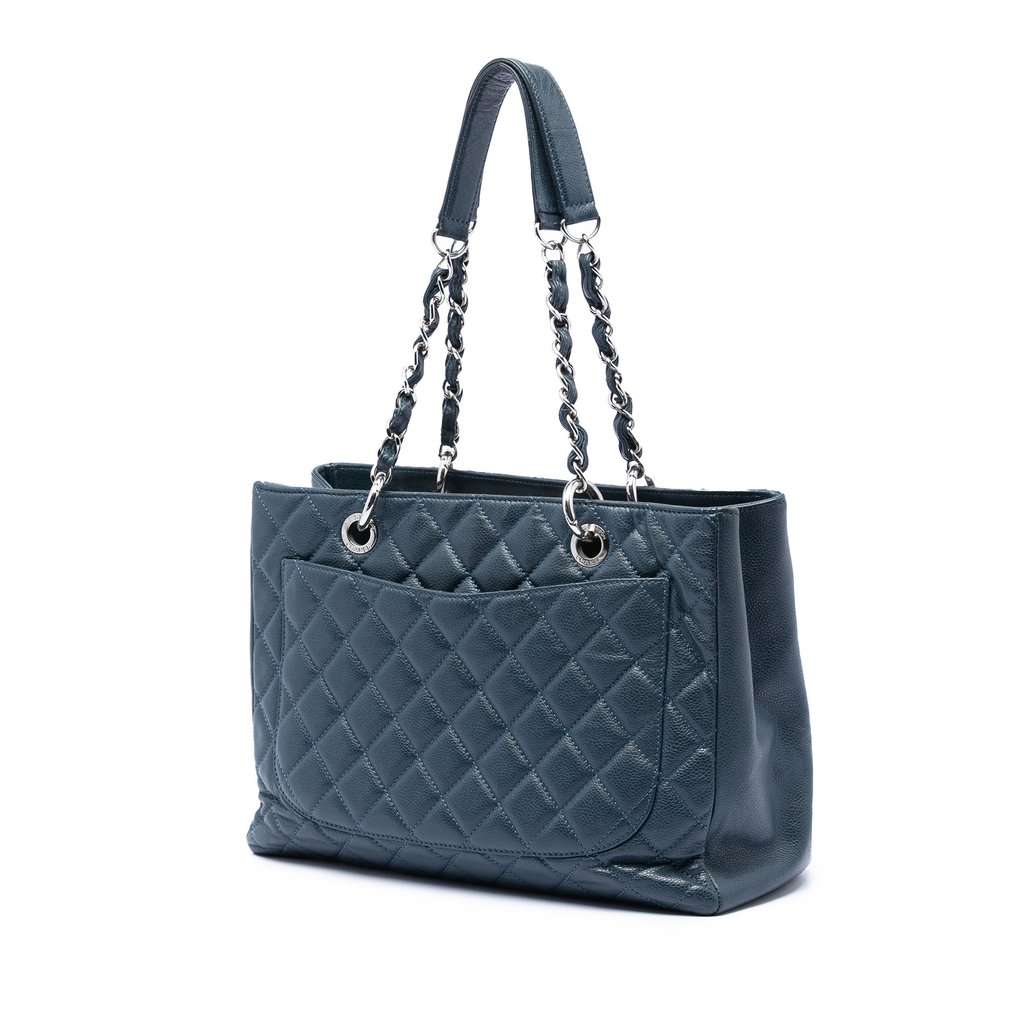 Chanel Caviar Grand Shopping Tote Blue Leather Very good condition - Back View