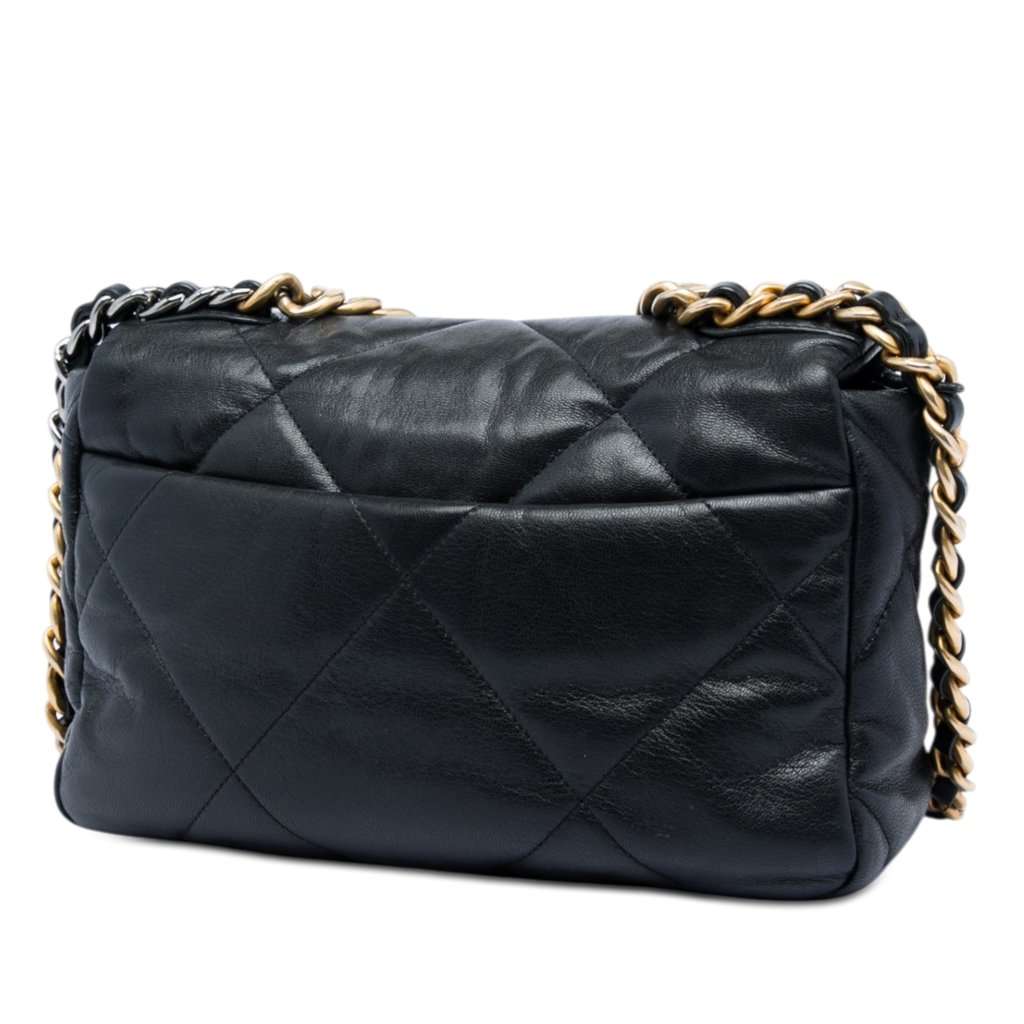 Chanel Medium Lambskin 19 Flap Black Leather Very good - Back View