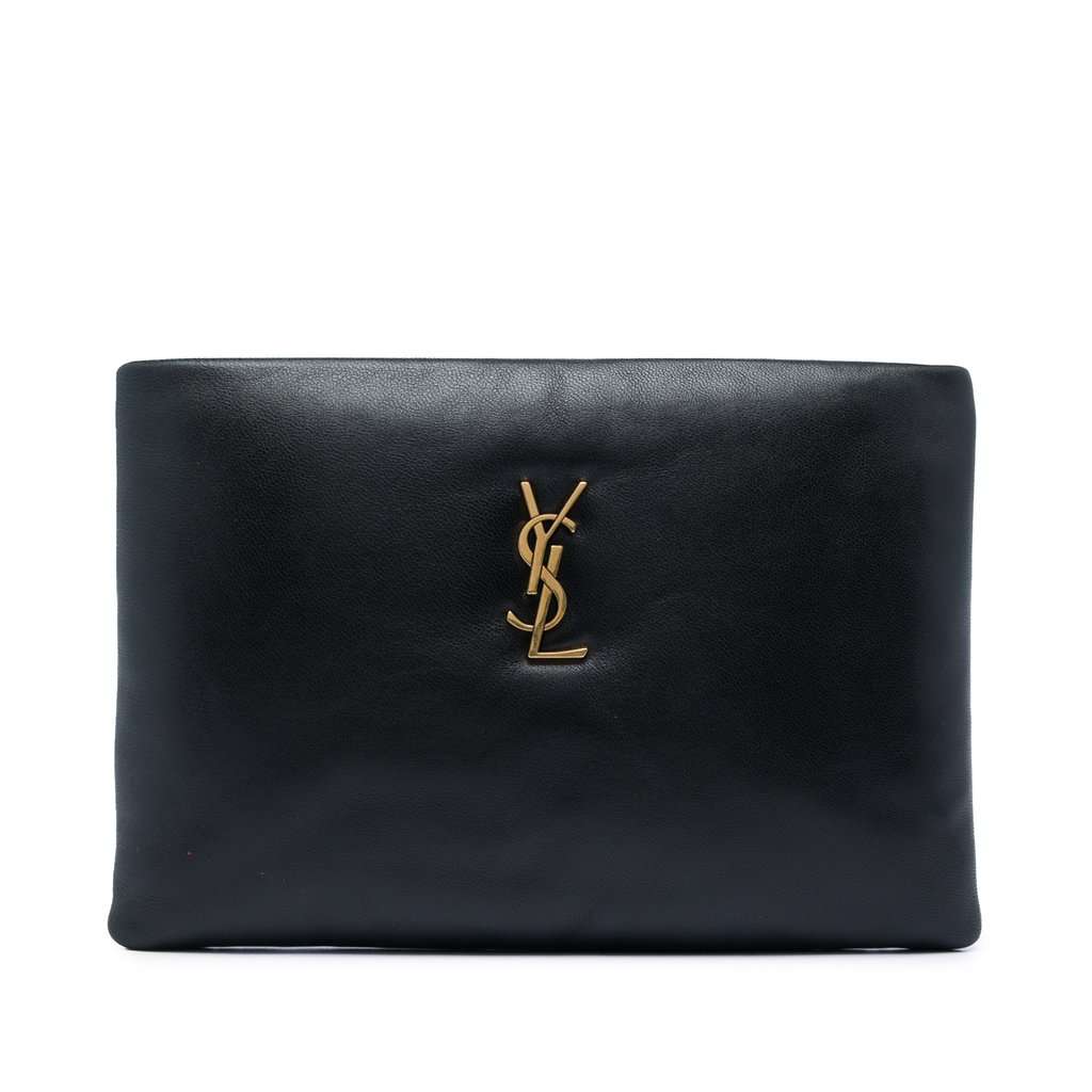 Saint Laurent Small Lambskin Calypso Zipped Pouch Black Leather Very good - Front View