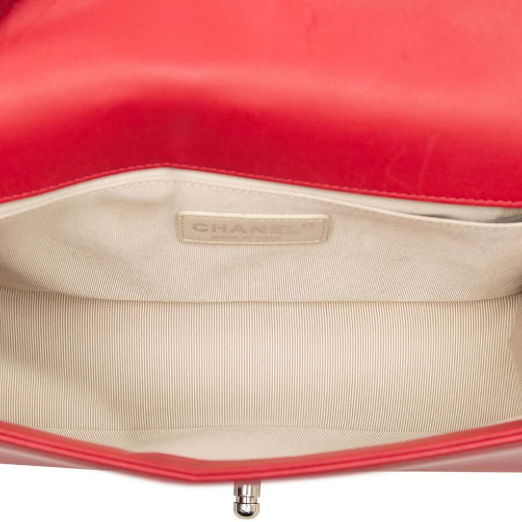 Chanel Old Medium Quilted Perforated Lambskin Boy Flap Red Leather Very good - Model View