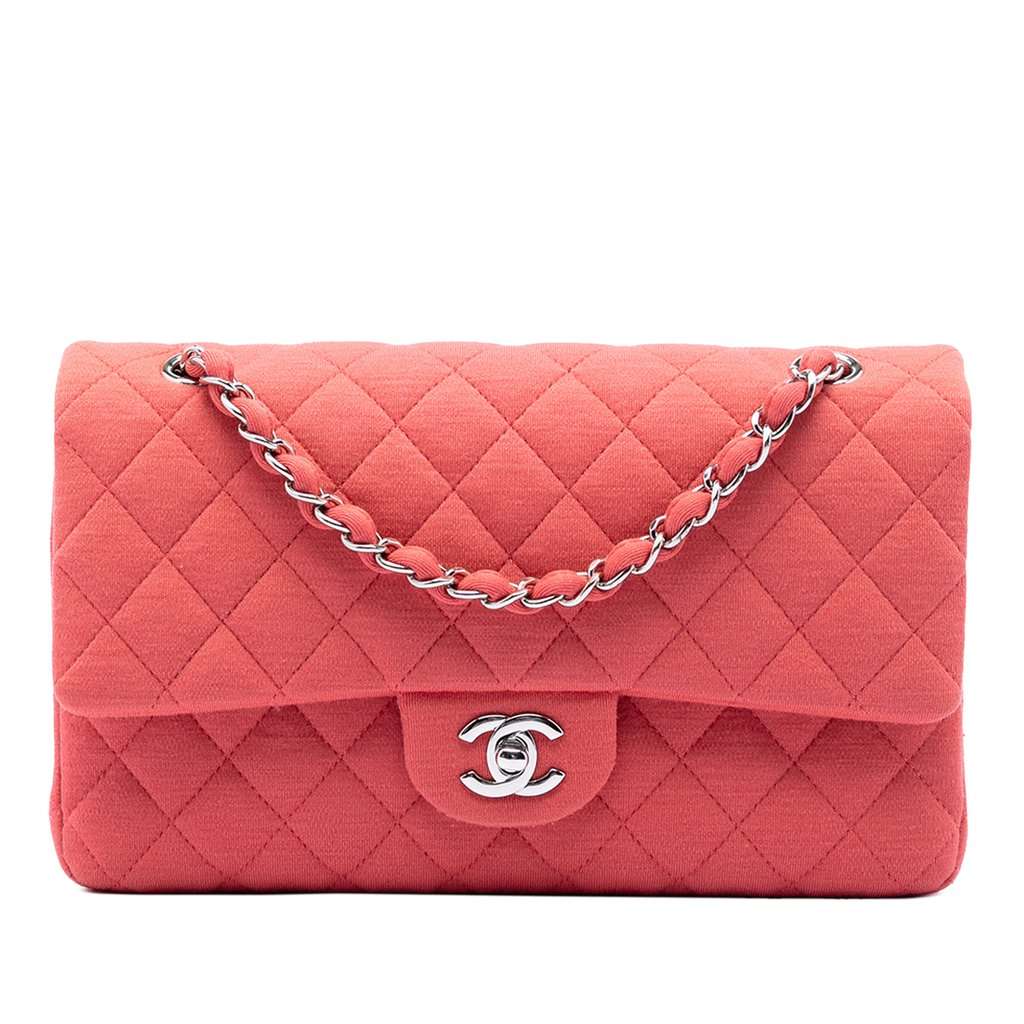 Chanel Medium Classic Jersey Double Flap Pink Very good condition - Front View