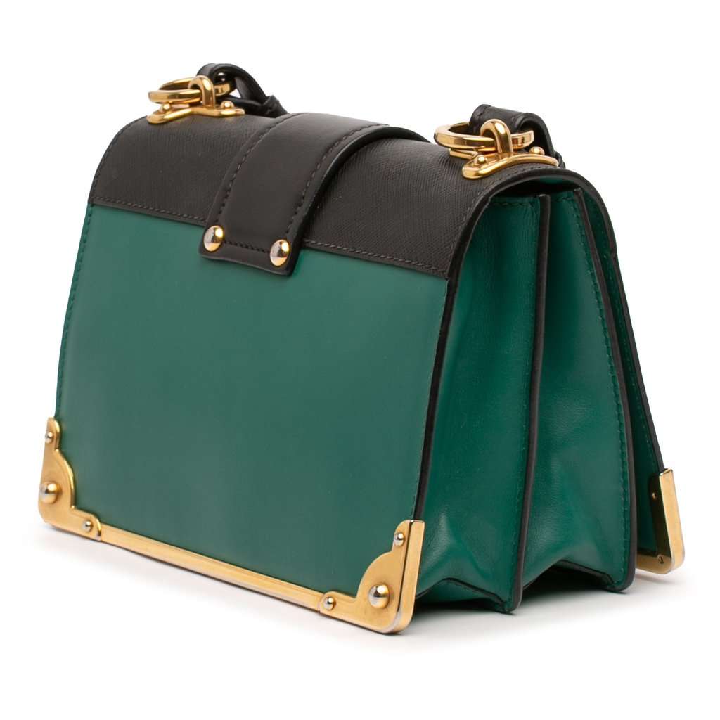 Prada Saffiano Trimmed City Calf Crystal Cahier Crossbody Green Leather Very good condition - Back View