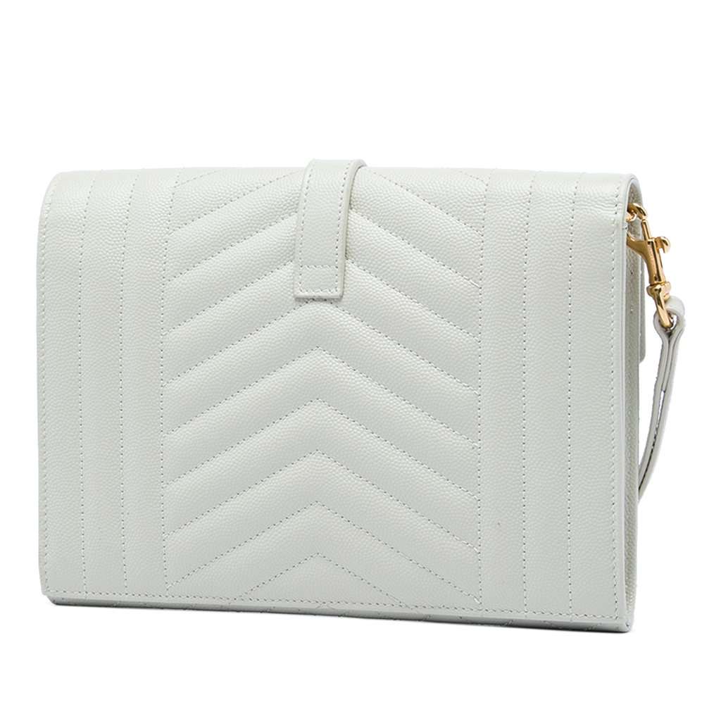 Saint Laurent Grain De Poudre Triquilt Monogram Envelope Clutch White Leather Very good - Back View