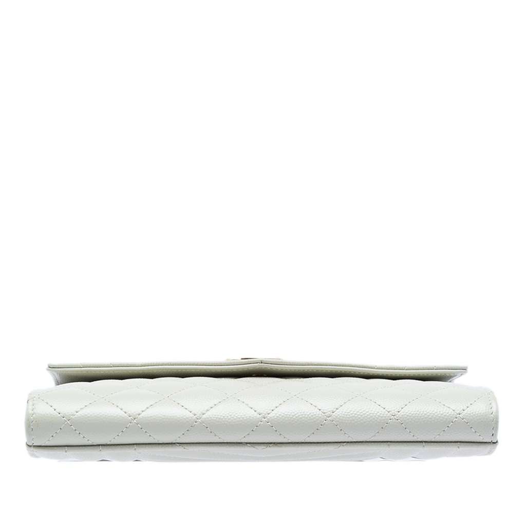Saint Laurent Grain De Poudre Triquilt Monogram Envelope Clutch White Leather Very good - Inside View