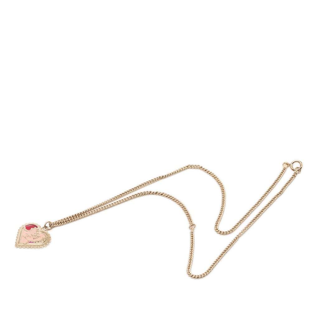 Chanel CC Gold Plated Enamel Heart Pendant Necklace Gold Metal Very good condition - Front View