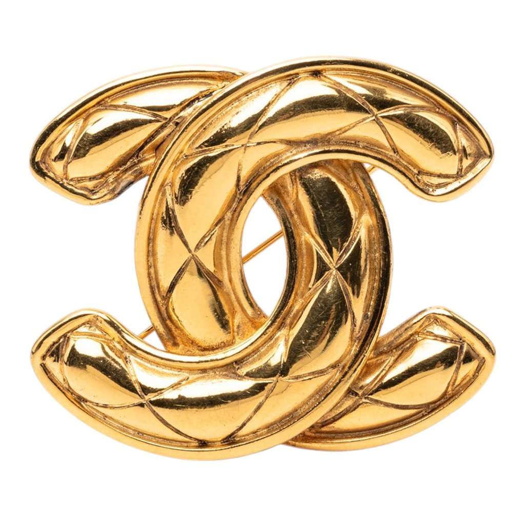 Chanel CC Gold Plated Quilted Brooch Gold Metal Very good condition - Front View