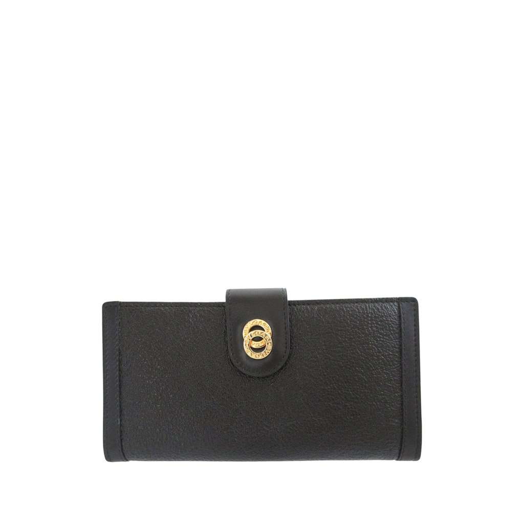 Bvlgari Leather Doppio Tondo Bifold Long Wallet Black Leather Very good condition - Front View