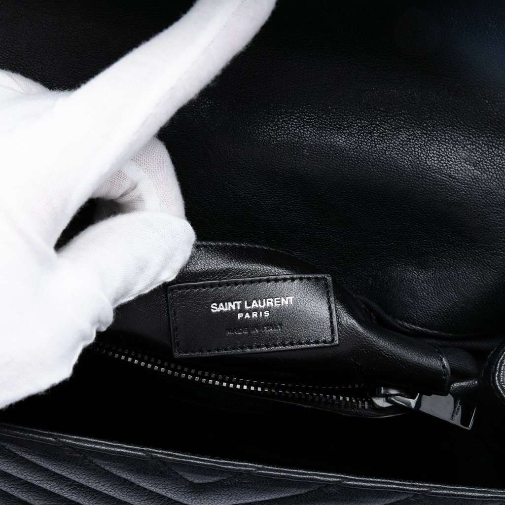 Saint Laurent Medium Chevron Sheepskin Monogram College Satchel Black Leather Very good condition - Box View